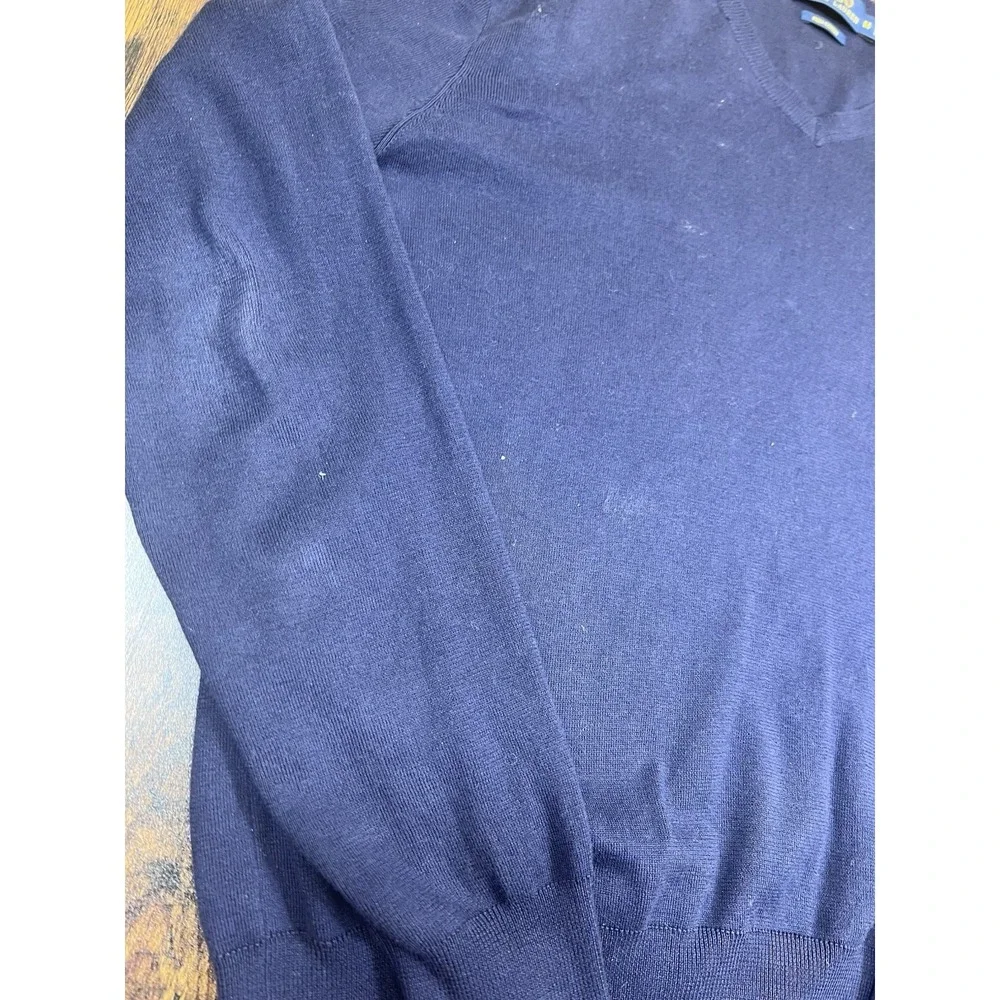 Polo Ralph Lauren 100% Pima Cotton V Neck Sweater Mens Medium Blue Pullover Pony